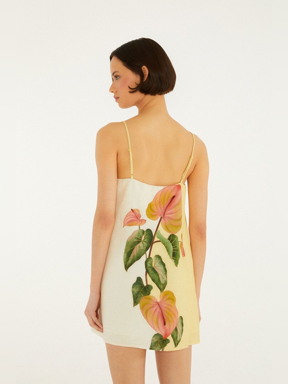 FARM RIO Golden Yellow Anthurium Square Neck Mini Dress - Picture 3 of 4
